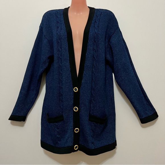 Vintage Outlander Navy & Black Sweater Cardigan - Picture 1 of 10